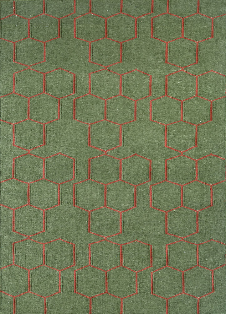 indusbar green wool flat weaves Rug - HeadShot