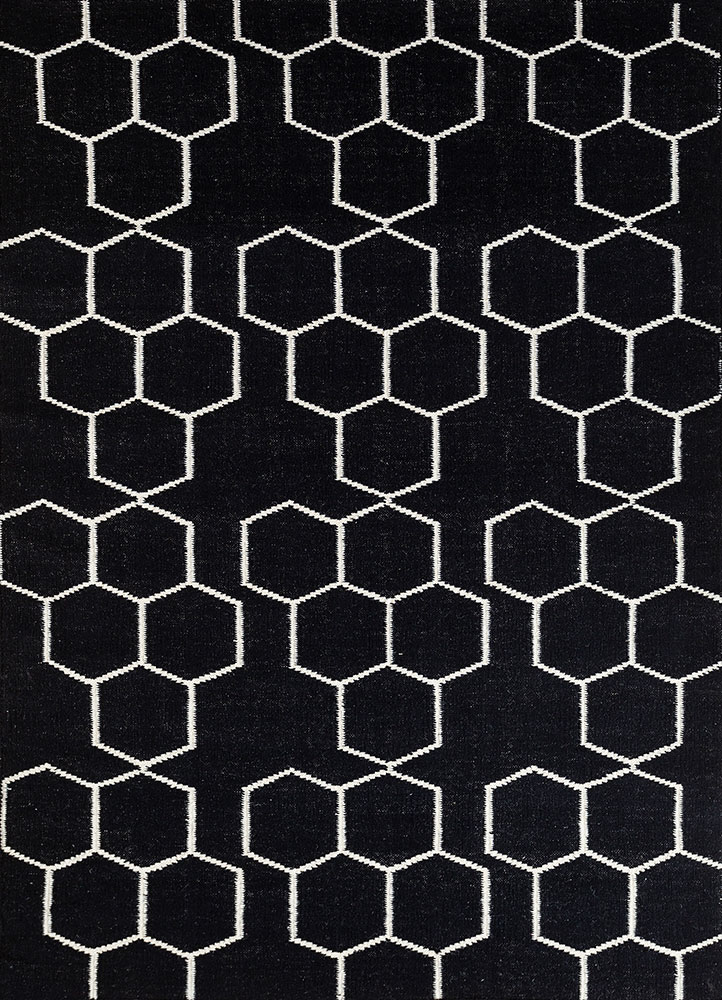 indusbar grey and black wool flat weaves Rug - HeadShot