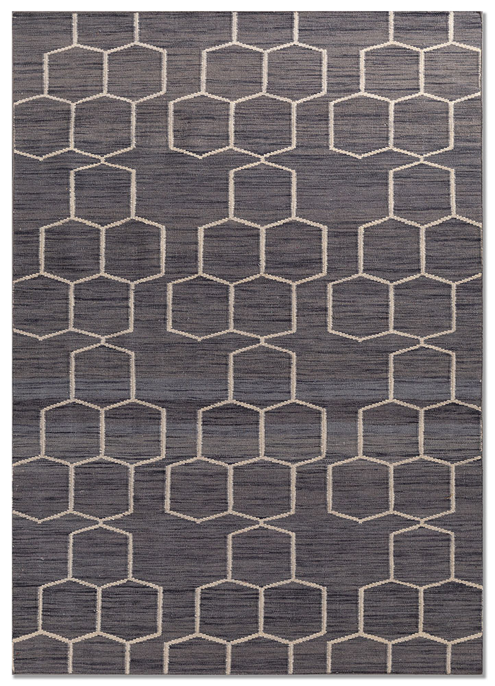 indusbar grey and black wool flat weaves Rug - HeadShot