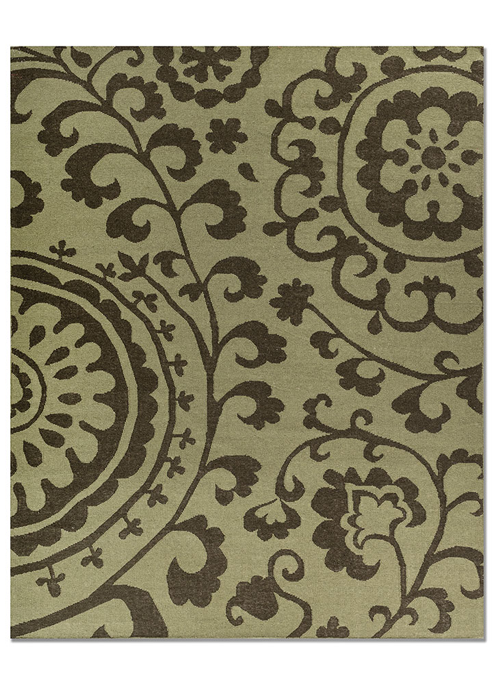 indusbar green wool flat weaves Rug - HeadShot