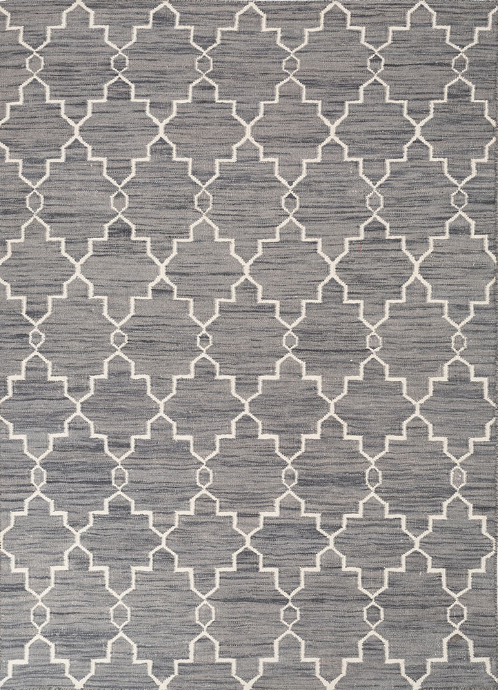 indusbar grey and black wool flat weaves Rug - HeadShot