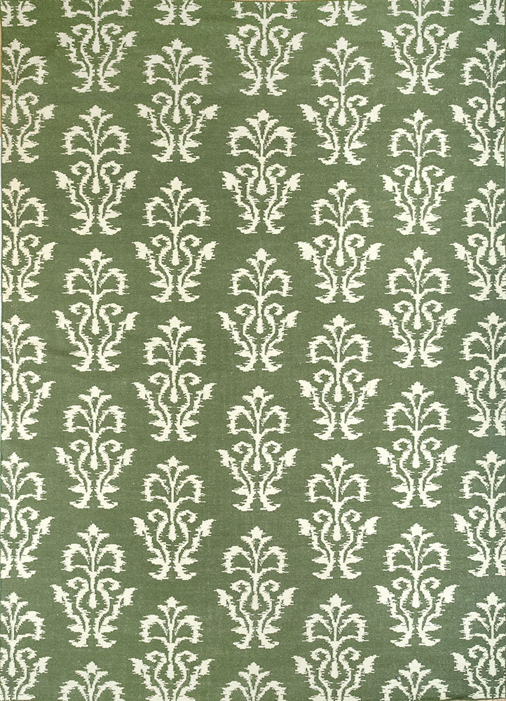 indusbar green wool flat weaves Rug - HeadShot