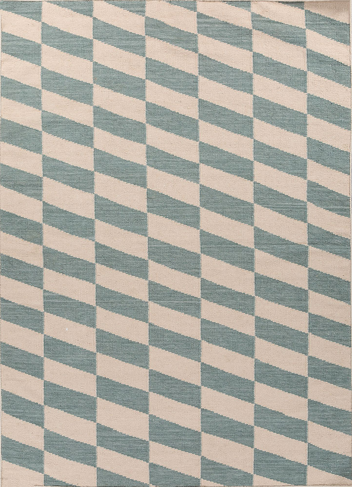 checkers ivory wool and viscose flat weaves Rug - HeadShot