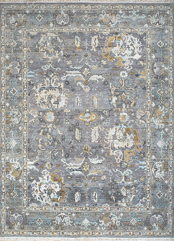 someplace in time grey and black afghan wool hand knotted Rug - HeadShot