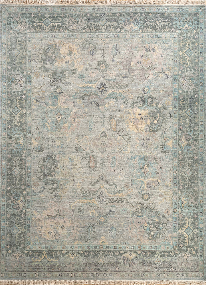 someplace in time blue afghan wool hand knotted Rug - HeadShot