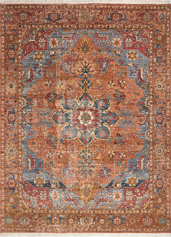 someplace in time red and orange afghan wool hand knotted Rug - HeadShot