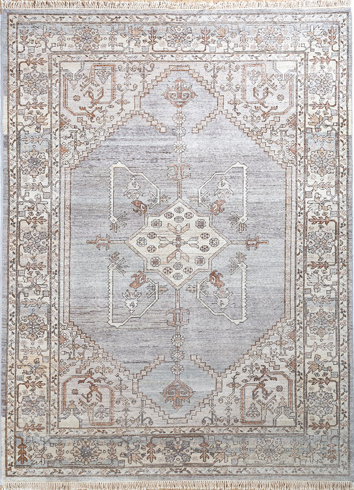 thyme ivory afghan wool hand knotted Rug - HeadShot