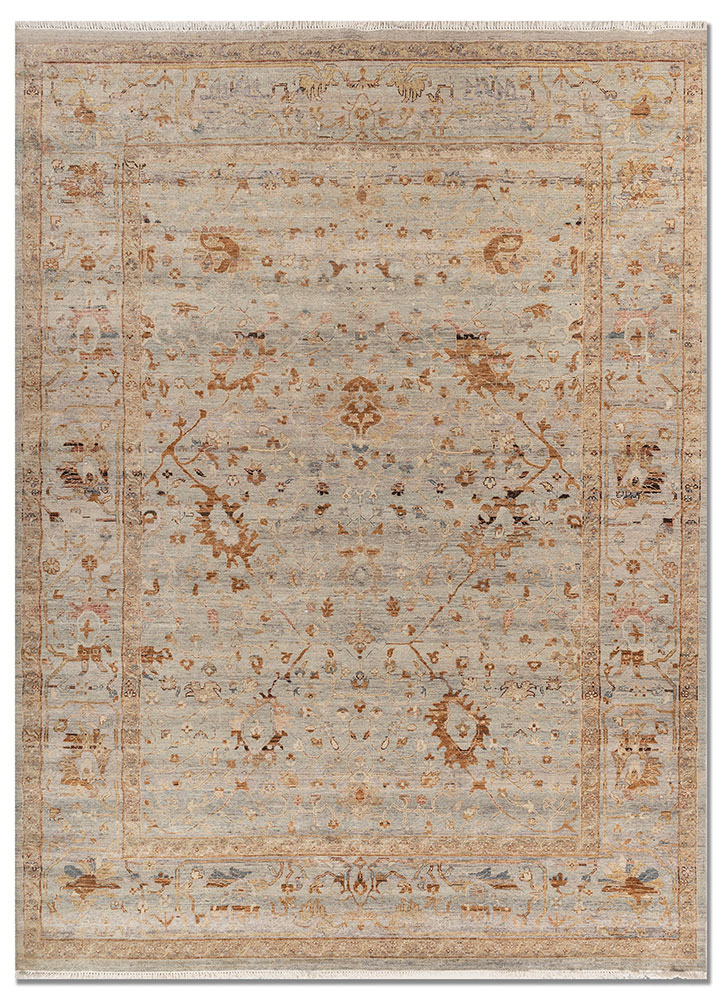 someplace in time blue wool hand knotted Rug - HeadShot