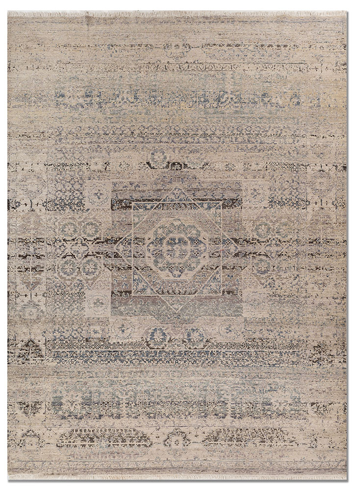 someplace in time ivory afghan wool hand knotted Rug - HeadShot