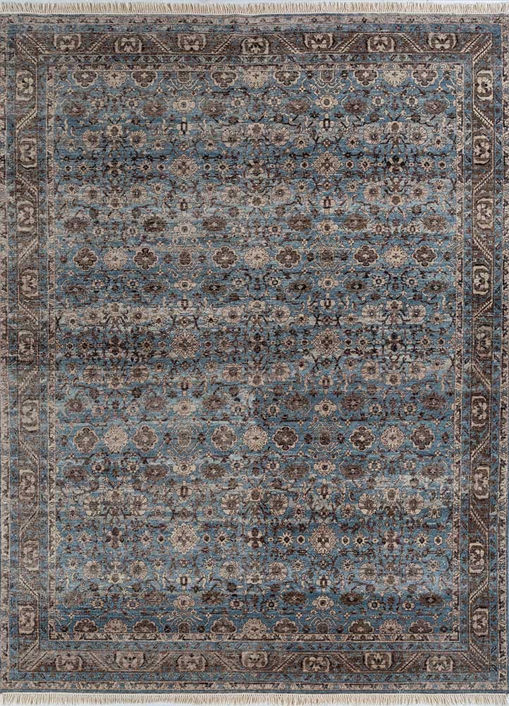 someplace in time blue afghan wool hand knotted Rug - HeadShot