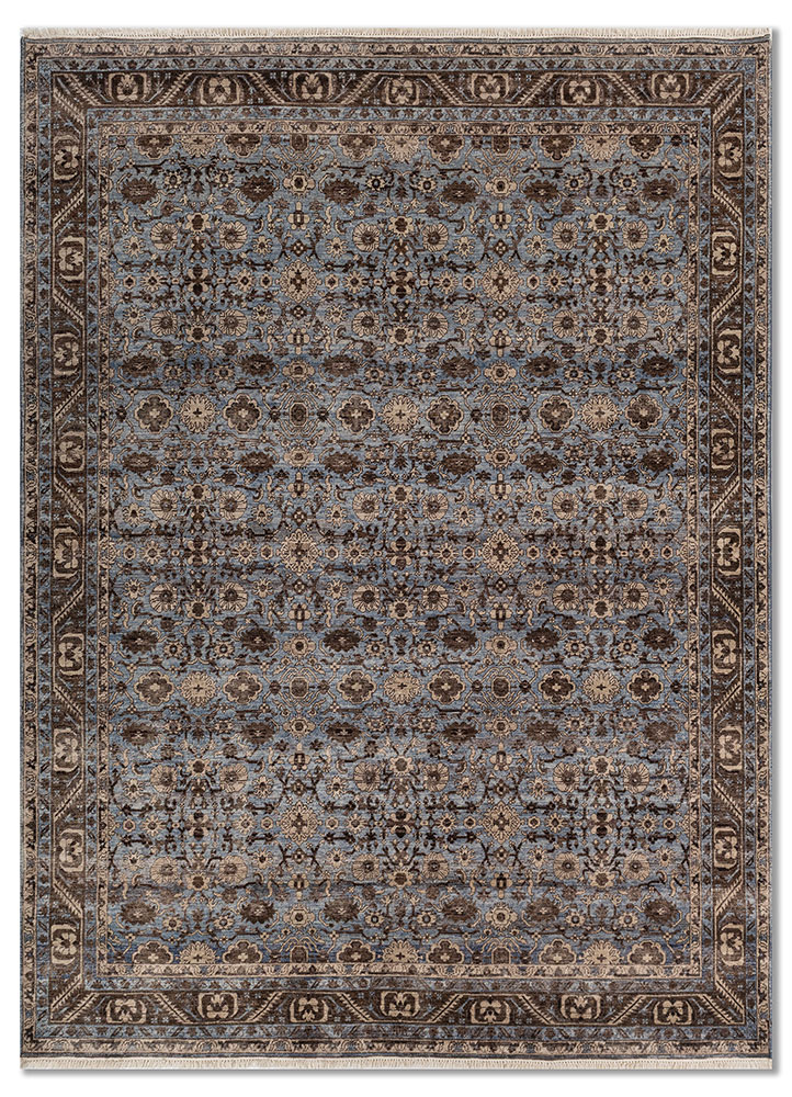someplace in time blue afghan wool hand knotted Rug - HeadShot