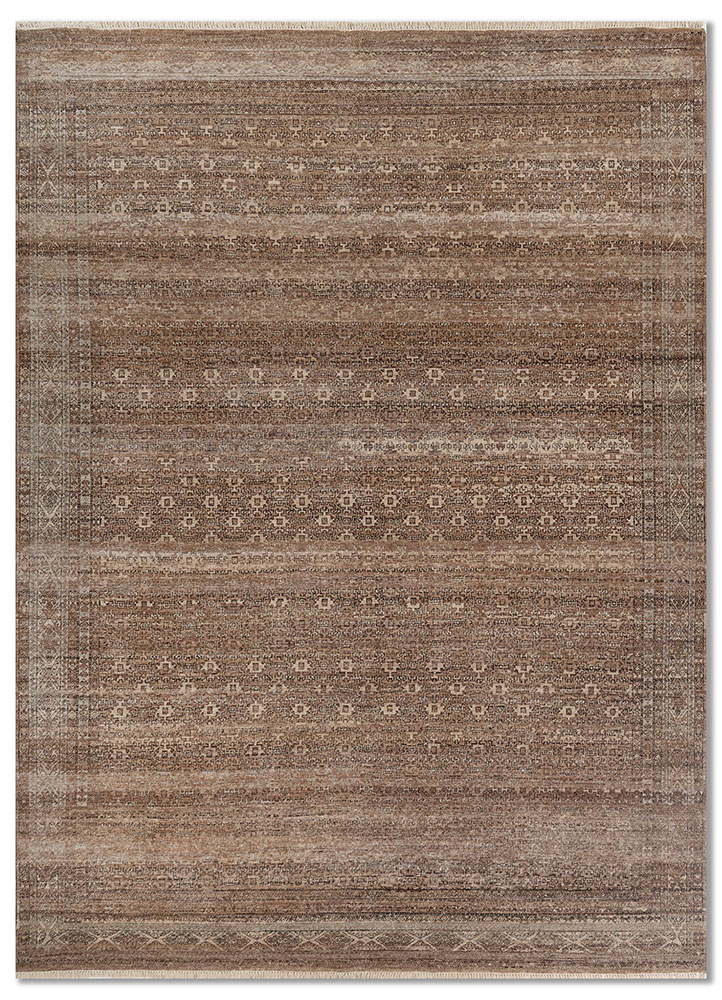 erbe beige and brown wool hand knotted Rug - HeadShot