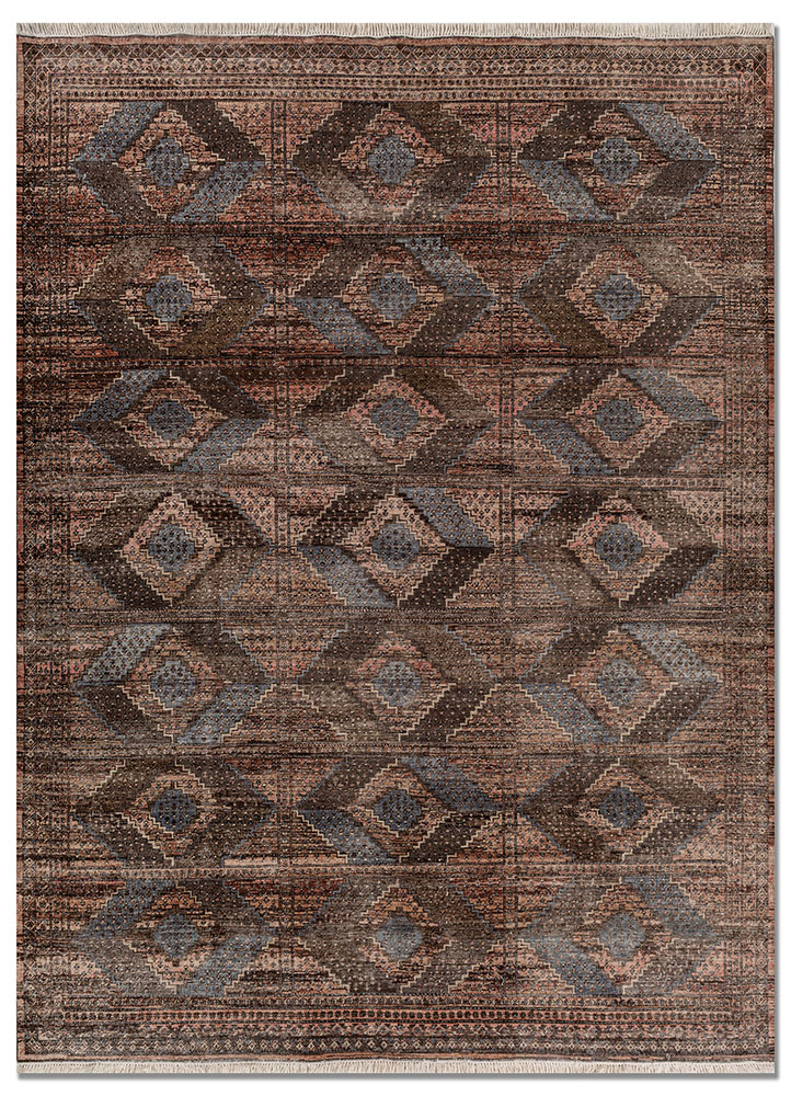 someplace in time red and orange afghan wool hand knotted Rug - HeadShot
