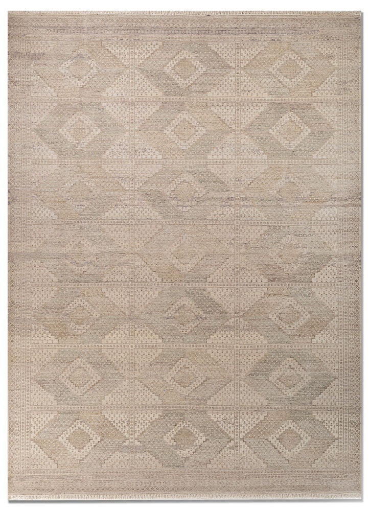 someplace in time beige and brown afghan wool hand knotted Rug - HeadShot
