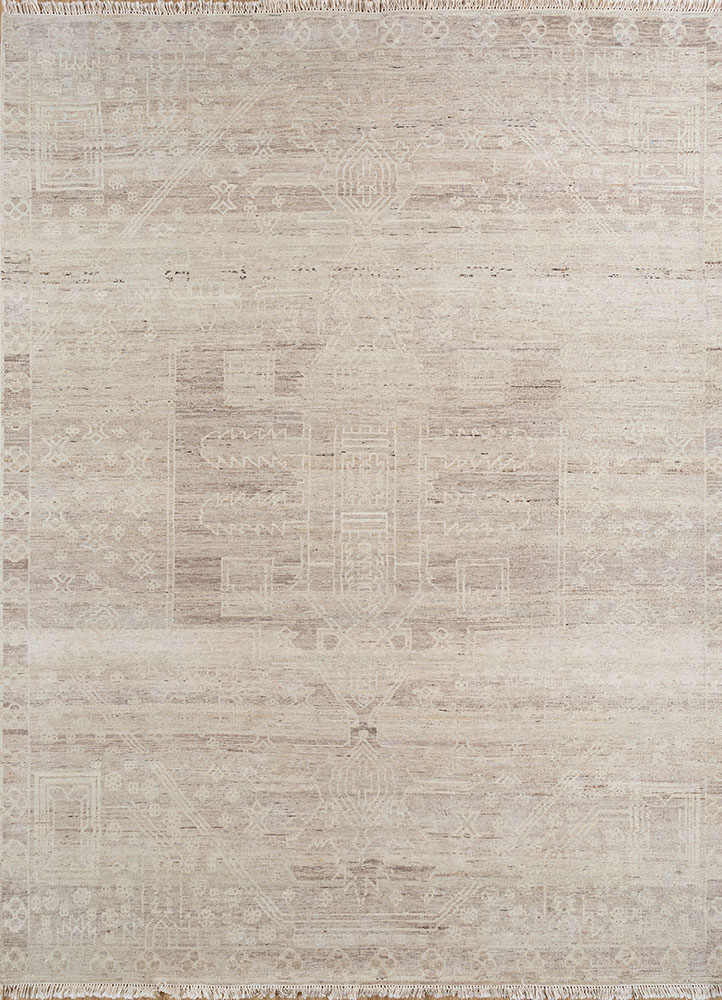 thyme ivory afghan wool hand knotted Rug - HeadShot