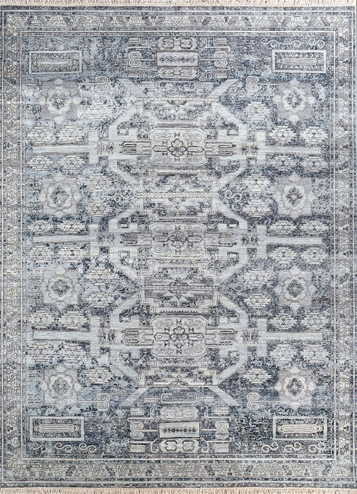 viscaya blue afghan wool hand knotted Rug - HeadShot