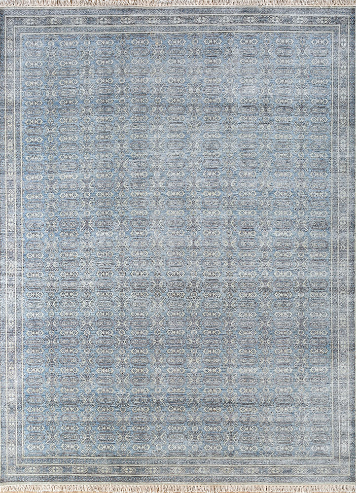 viscaya blue afghan wool hand knotted Rug - HeadShot