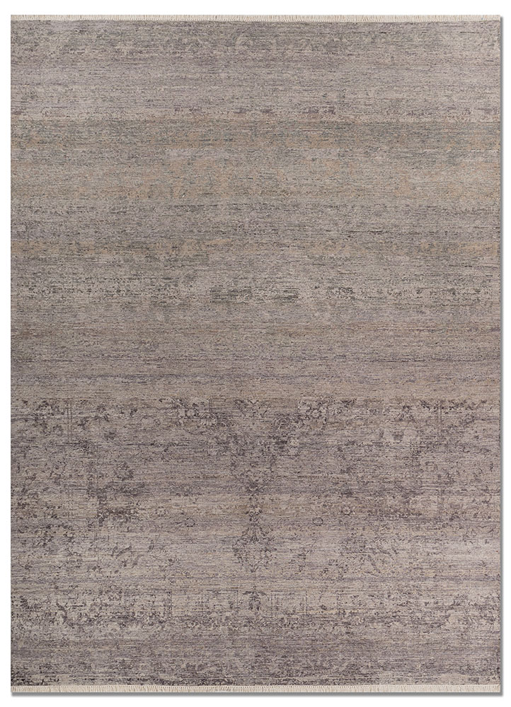 someplace in time grey and black afghan wool hand knotted Rug - HeadShot