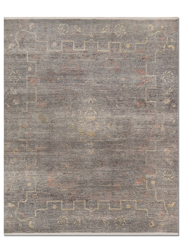 someplace in time grey and black afghan wool hand knotted Rug - HeadShot
