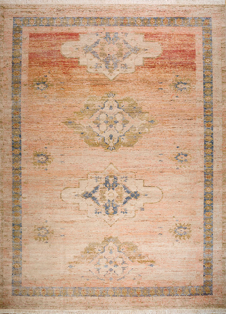 viscaya red and orange afghan wool hand knotted Rug - HeadShot