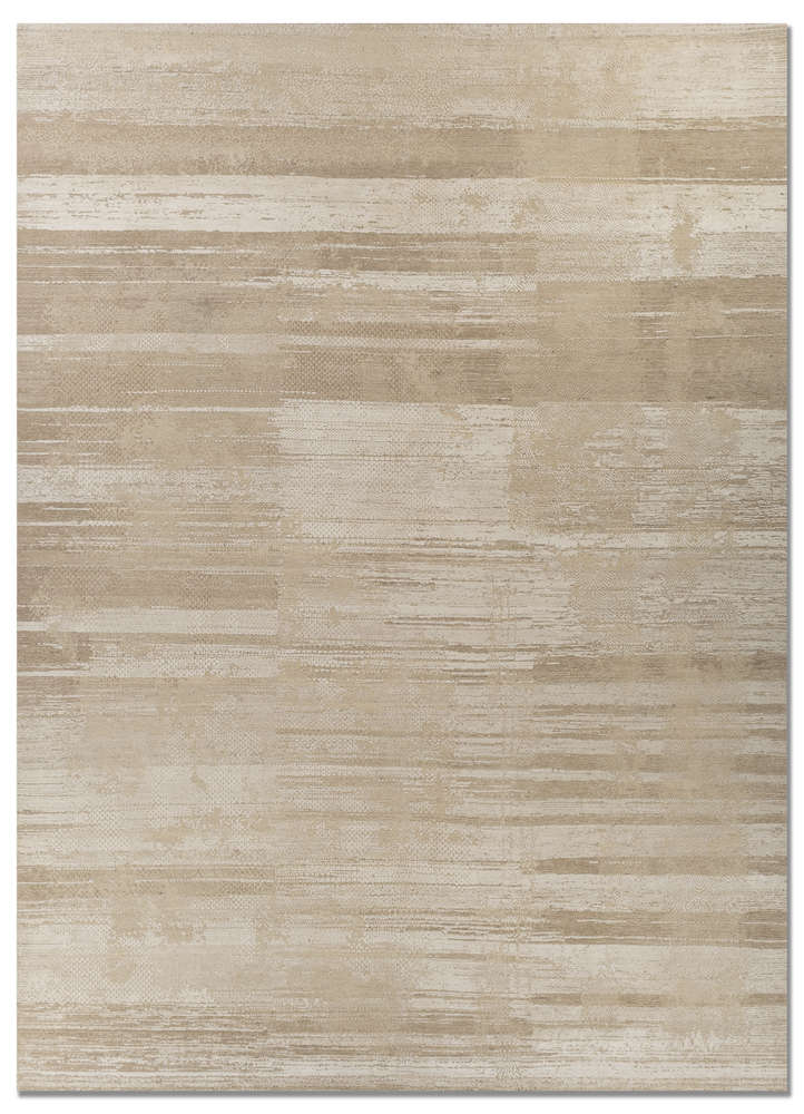 manifest beige and brown wool and silk hand knotted Rug - HeadShot
