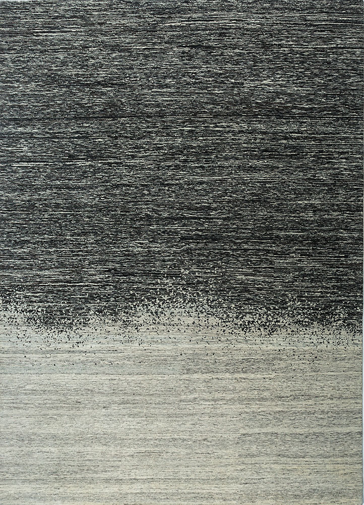 hidden by kavi grey and black wool hand knotted Rug - HeadShot
