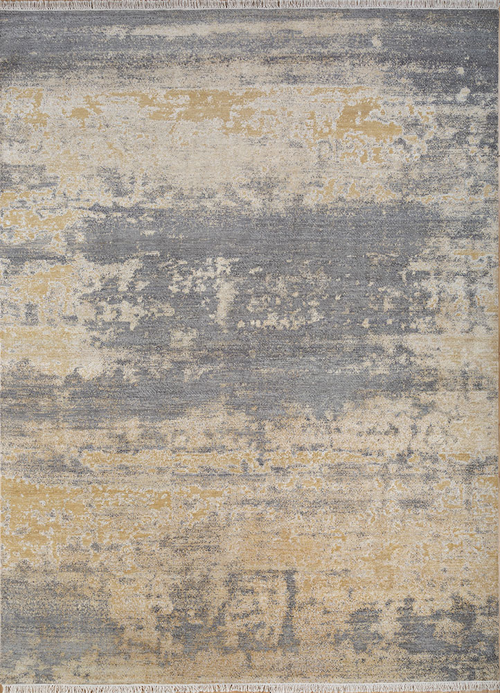 entropy ivory wool and silk hand knotted Rug - HeadShot