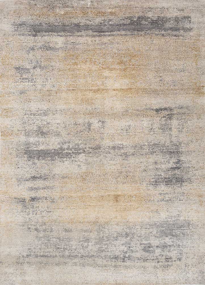 entropy ivory wool and silk hand knotted Rug - HeadShot