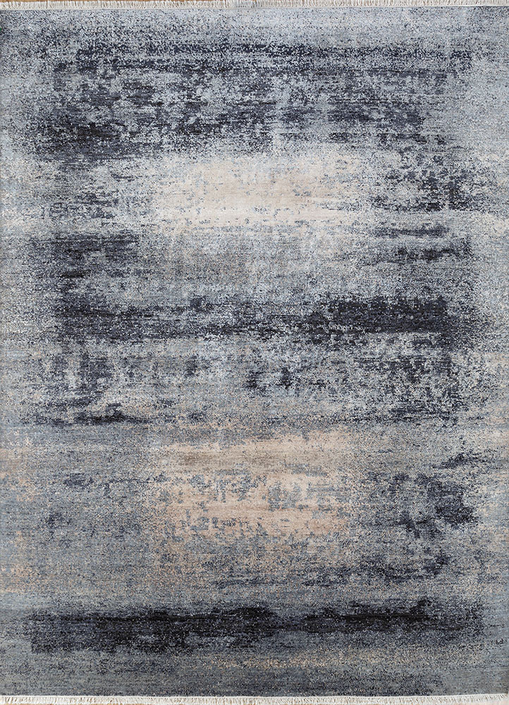 entropy ivory wool and silk hand knotted Rug - HeadShot