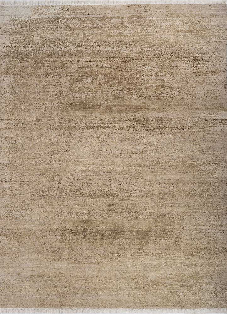entropy gold wool and silk hand knotted Rug - HeadShot