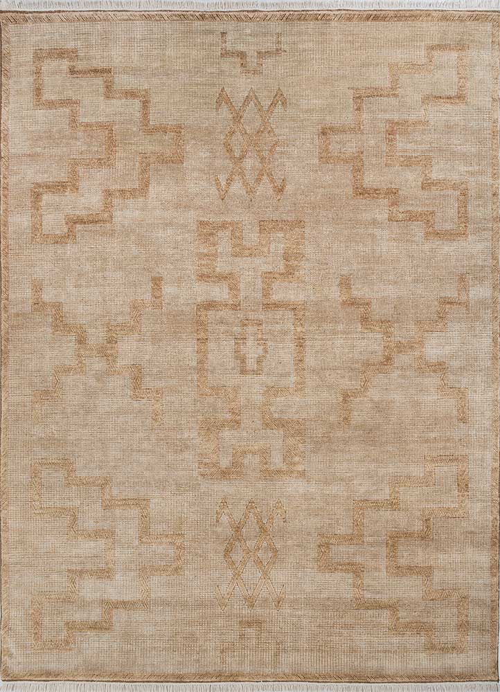thyme beige and brown wool and silk hand knotted Rug - HeadShot