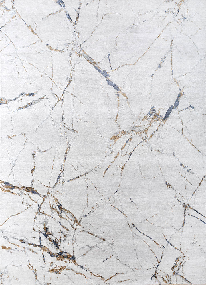 urban pause by kavi ivory wool and silk hand knotted Rug - HeadShot