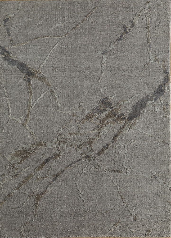 urban pause by kavi grey and black wool and silk hand knotted Rug - HeadShot