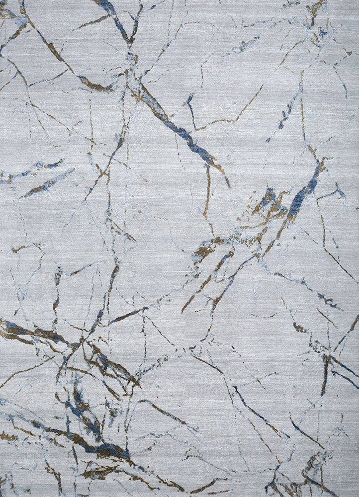 urban pause by kavi grey and black wool and silk hand knotted Rug - HeadShot