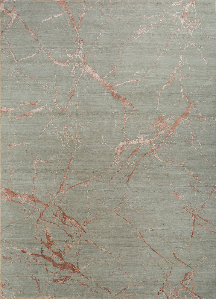urban pause by kavi green wool and silk hand knotted Rug - HeadShot