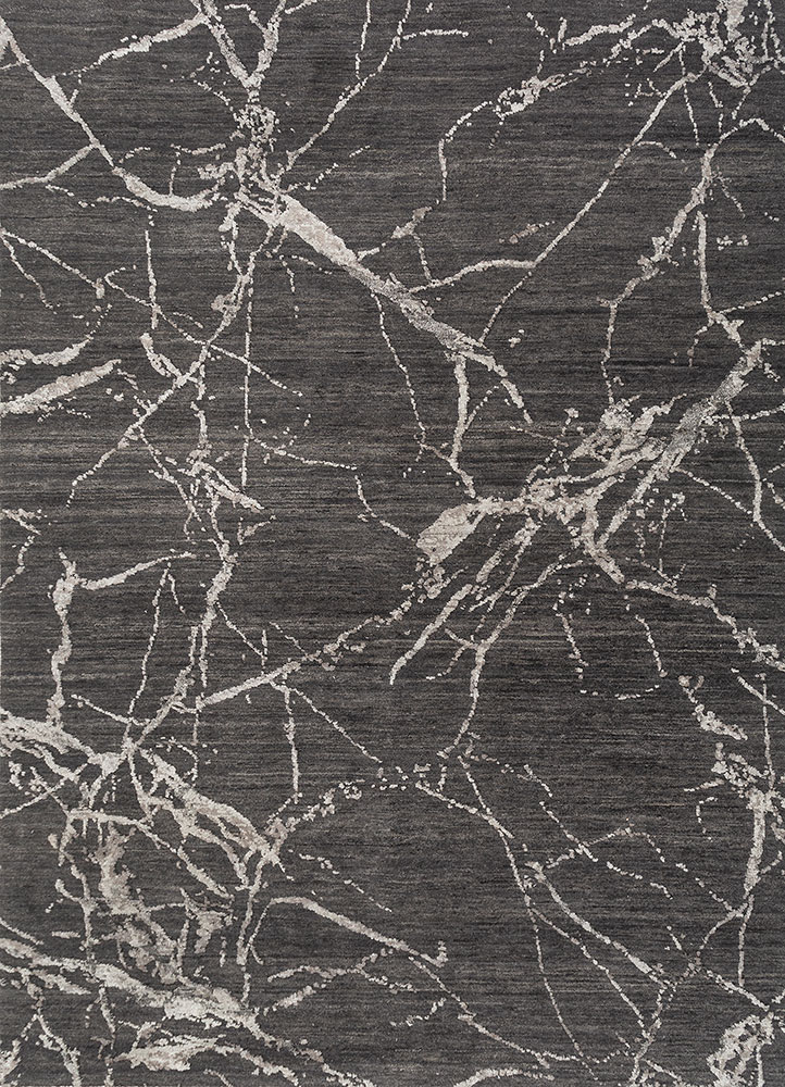 urban pause by kavi blue wool and silk hand knotted Rug - HeadShot