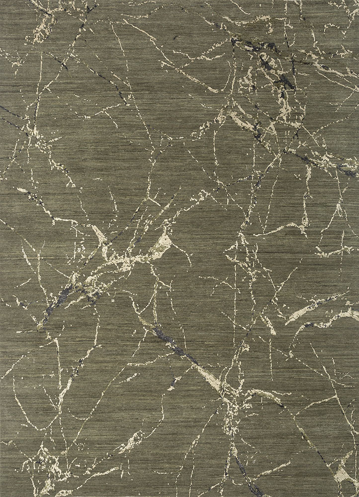 urban pause by kavi green wool and silk hand knotted Rug - HeadShot