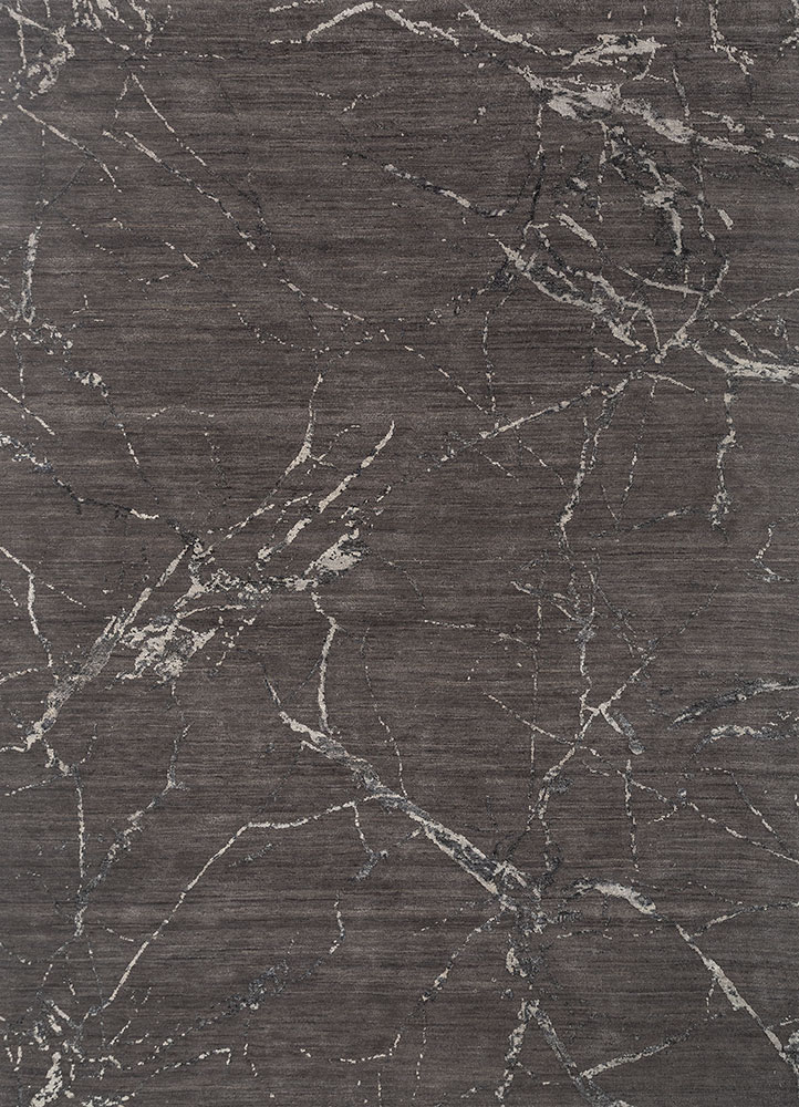 urban pause by kavi grey and black wool and silk hand knotted Rug - HeadShot