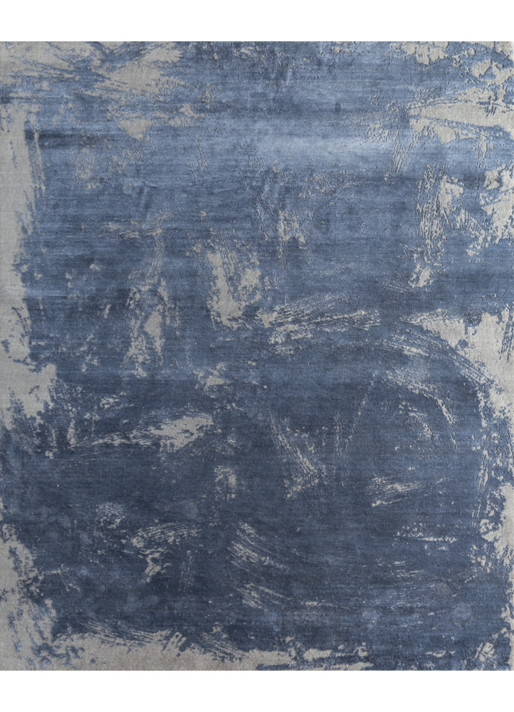free verse by kavi grey and black wool and silk hand knotted Rug - HeadShot
