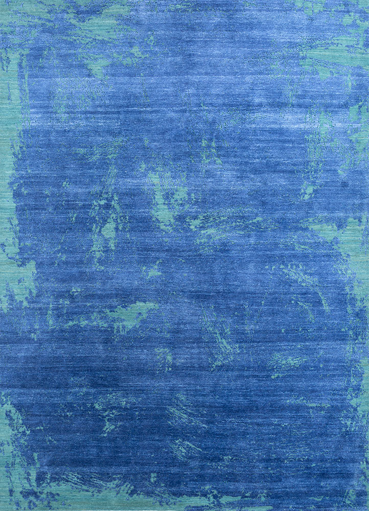 free verse by kavi blue silk hand knotted Rug - HeadShot