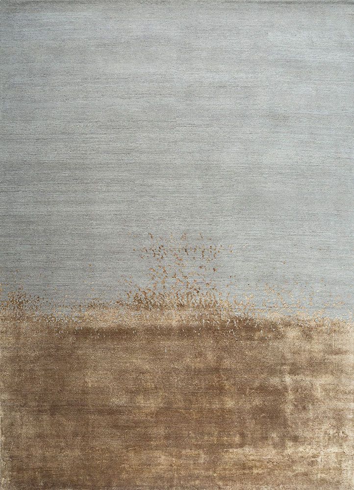 urban pause by kavi grey and black wool and silk hand knotted Rug - HeadShot