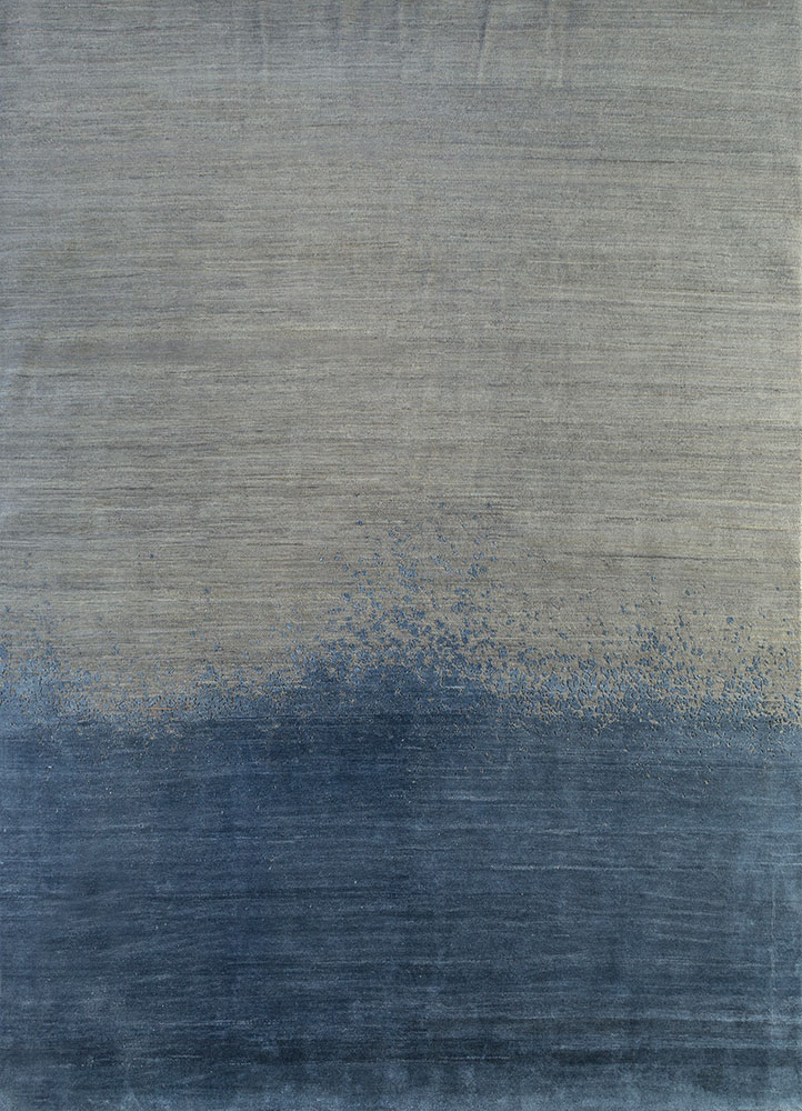 urban pause by kavi grey and black wool and silk hand knotted Rug - HeadShot