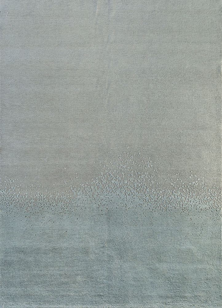 urban pause by kavi grey and black wool and silk hand knotted Rug - HeadShot