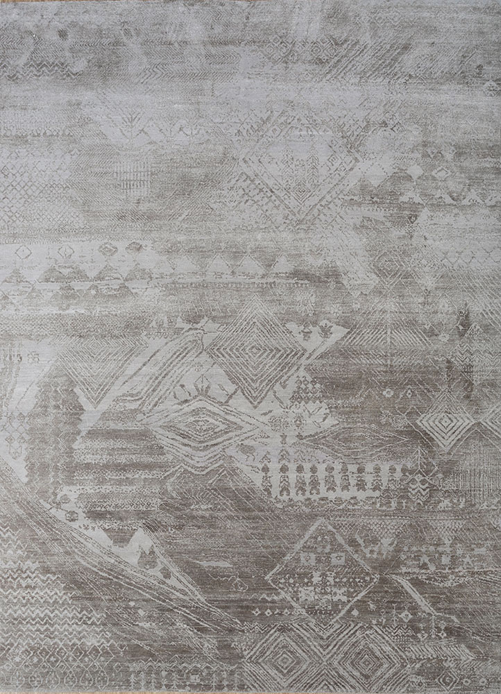 weaver art reserve grey and black wool and silk hand knotted Rug - HeadShot