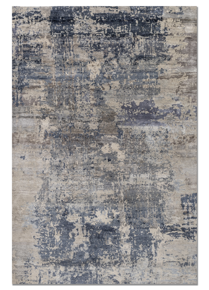 aprezo grey and black wool and silk hand knotted Rug - HeadShot