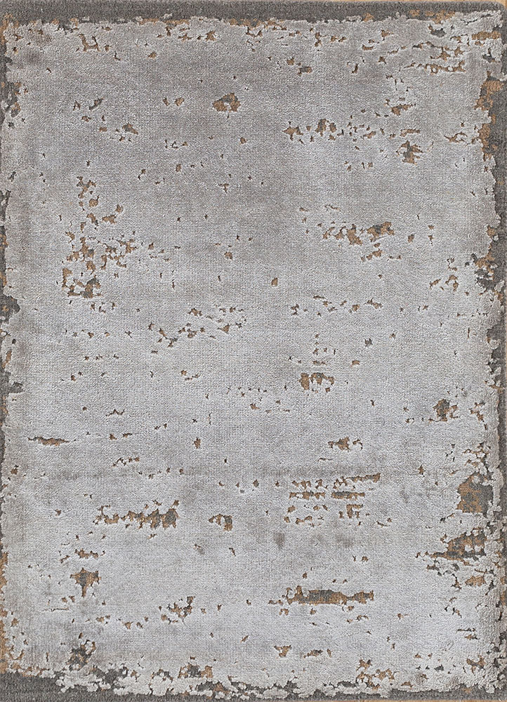 urban pause by kavi grey and black wool and silk hand knotted Rug - HeadShot