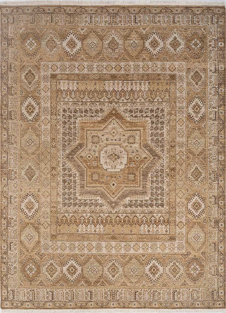 erbe beige and brown afghan wool hand knotted Rug - HeadShot