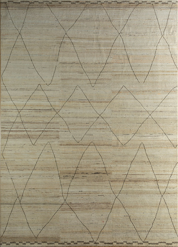 zuri ivory afghan wool hand knotted Rug - HeadShot