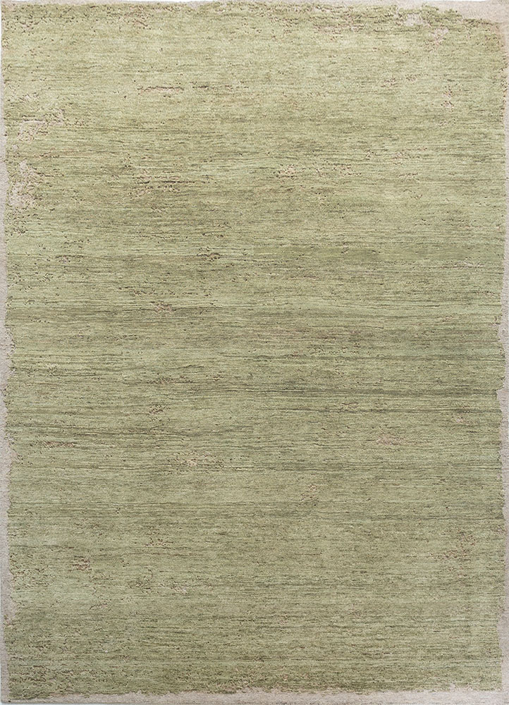 entropy green afghan wool hand knotted Rug - HeadShot