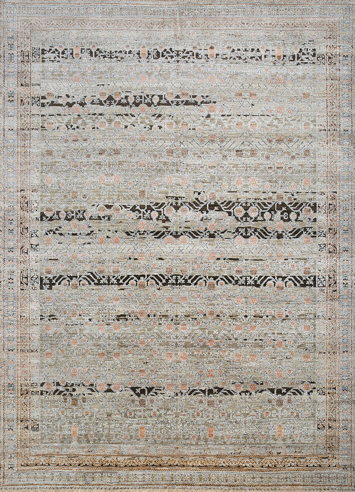 viscaya beige and brown afghan wool hand knotted Rug - HeadShot